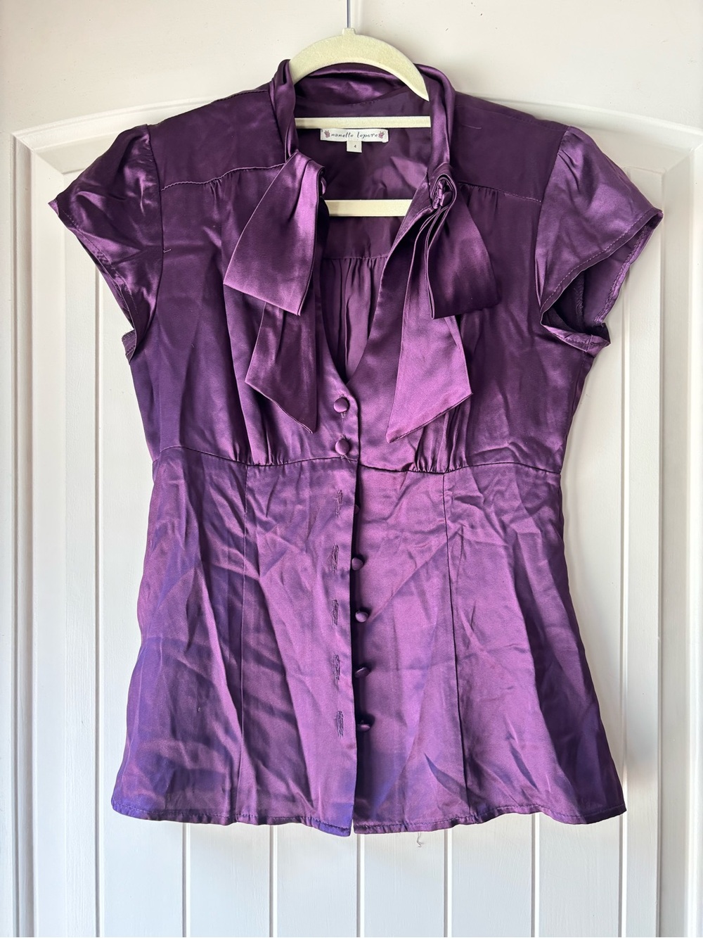 Nanette Lepore Purple Satin Tie-Neck Blouse